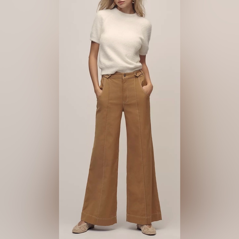 ❤️HP❤️ NWT Size 8P - Anthropologie Linen Cotton High-Rise Wide-Leg Pants